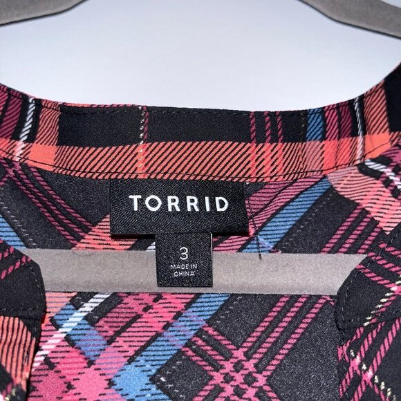 Torrid Size 3 Plaid Georgette Hi-Low Pullover Long Sleeve Blouse - Picture 7 of 8